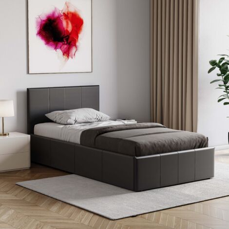 Lisbon 3ft Single Faux Leather Ottoman Bed Frame, 90 x 190 cm, Black