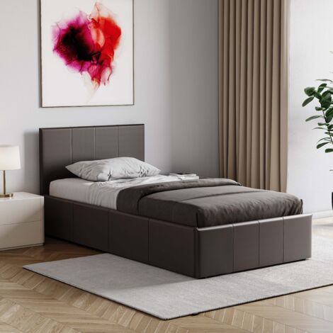 Lisbon 3ft Single Faux Leather Ottoman Bed Frame, 90 x 190 cm, Brown