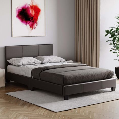 Lisbon 4ft Small Double Faux Leather Bed Frame, 120 x 190 cm, Brown