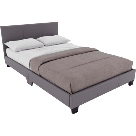Lisbon 4ft Small Double Faux Leather Bed Frame, 120 x 190 cm, Grey