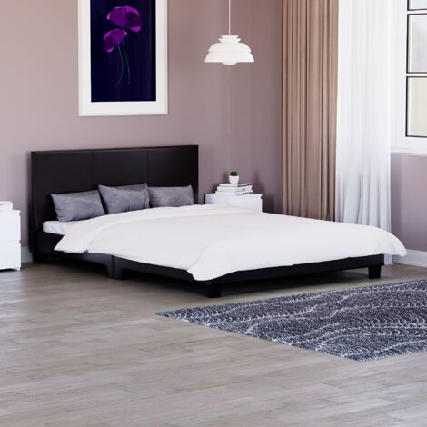 Lisbon 4ft6 Double Faux Leather Bed Frame, Black, 190 x 135 cm
