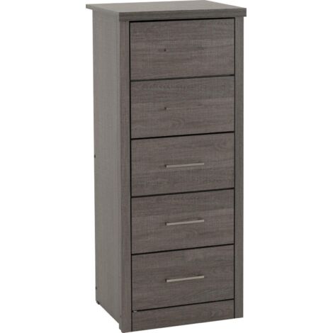 Lisbon 5 Drawer Narrow Chest - L40 x W48.5 x H114 cm - Black Wood Grain