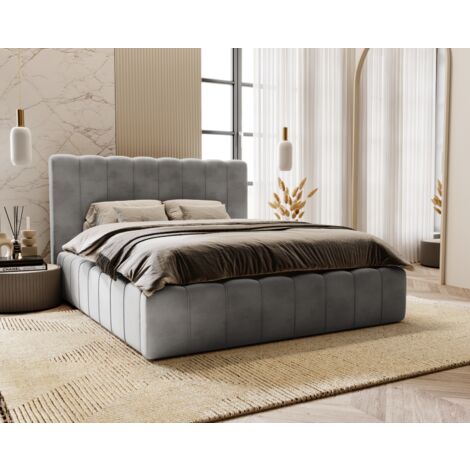 Lisbon Doppelbett 160x200 cm, Polsterbett mit Bettkasten, Lattenrost, Samtstoff Grau (Magic Velvet 2217)