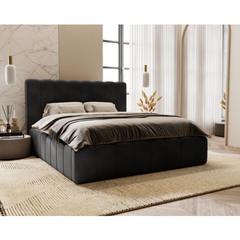 Lisbon Doppelbett 200x200 cm, Polsterbett mit Bettkasten, Lattenrost, Samtstoff Schwarz (Magic Velvet 2219)