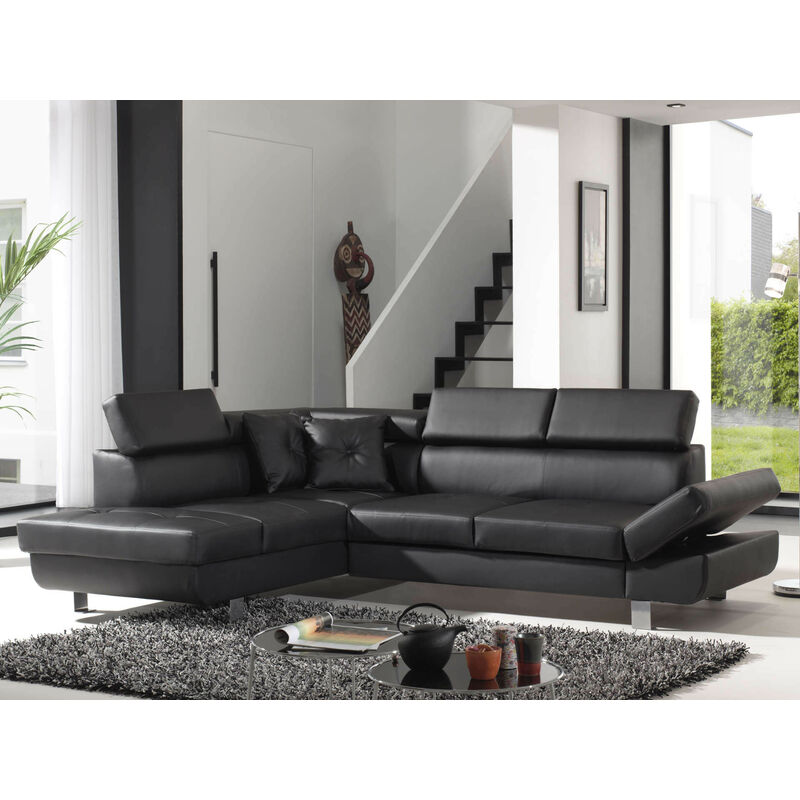 Bestmobilier - Lisbona - canapé d'angle convertible - en pu - avec têtières réglables - gauche - noir