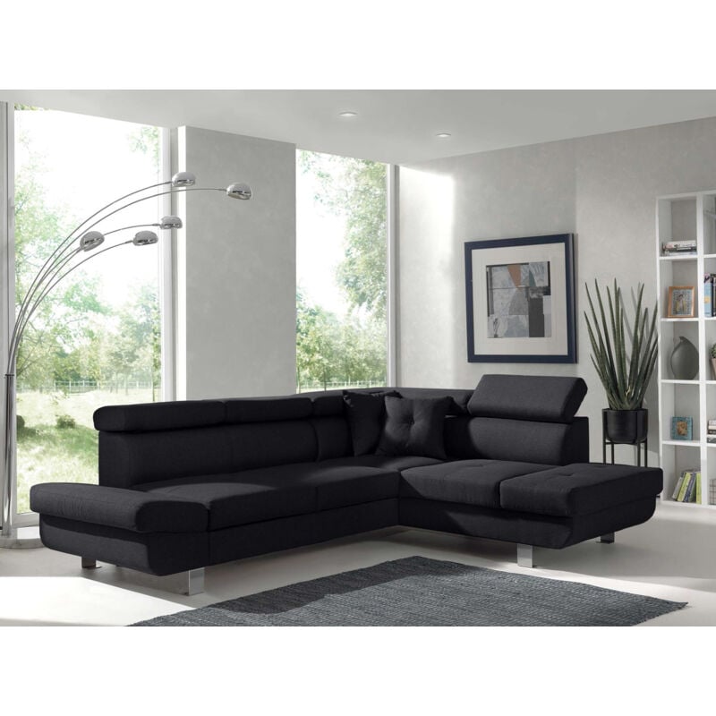 Bestmobilier - Lisbona - canapé d'angle droit convertible - 5 places - avec têtières - noir