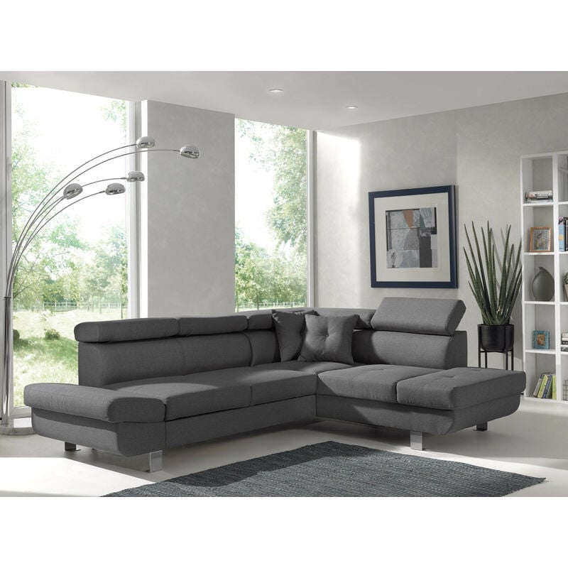 Bestmobilier - Lisbona - canapé d'angle droit convertible - 5 places - avec têtières - gris foncé