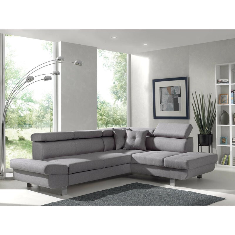 Bestmobilier - Lisbona - canapé d'angle droit convertible - 5 places - avec têtières - gris clair