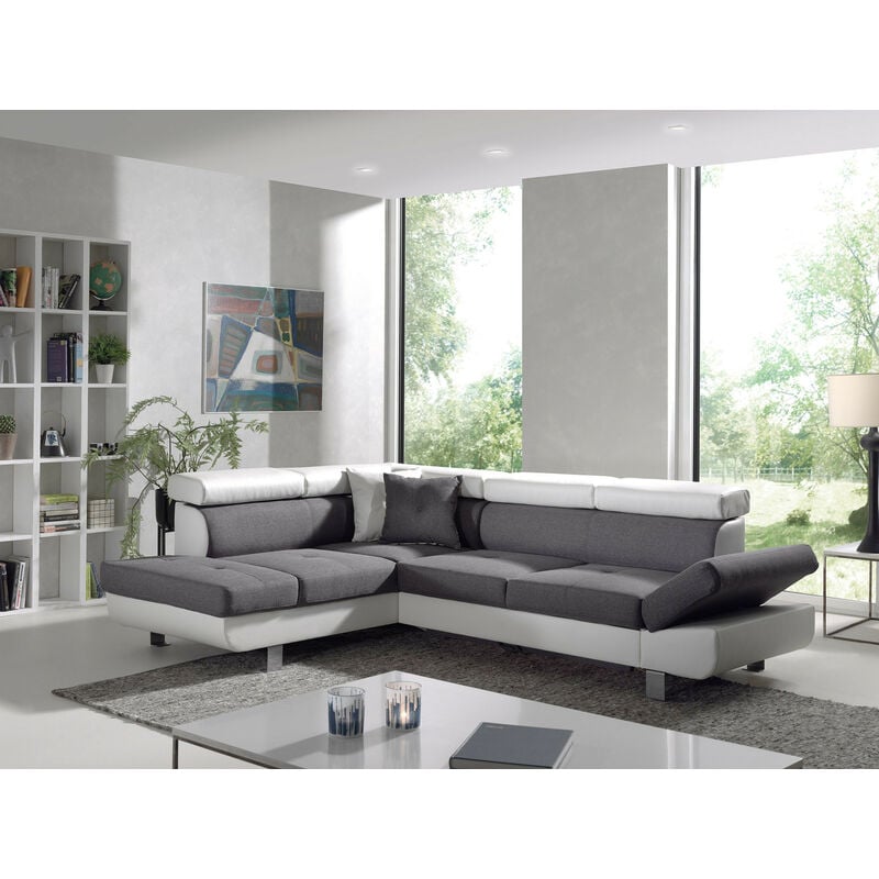 Bestmobilier - Lisbona - canapé d'angle gauche convertible - 5 places - avec têtières - blanc / gris