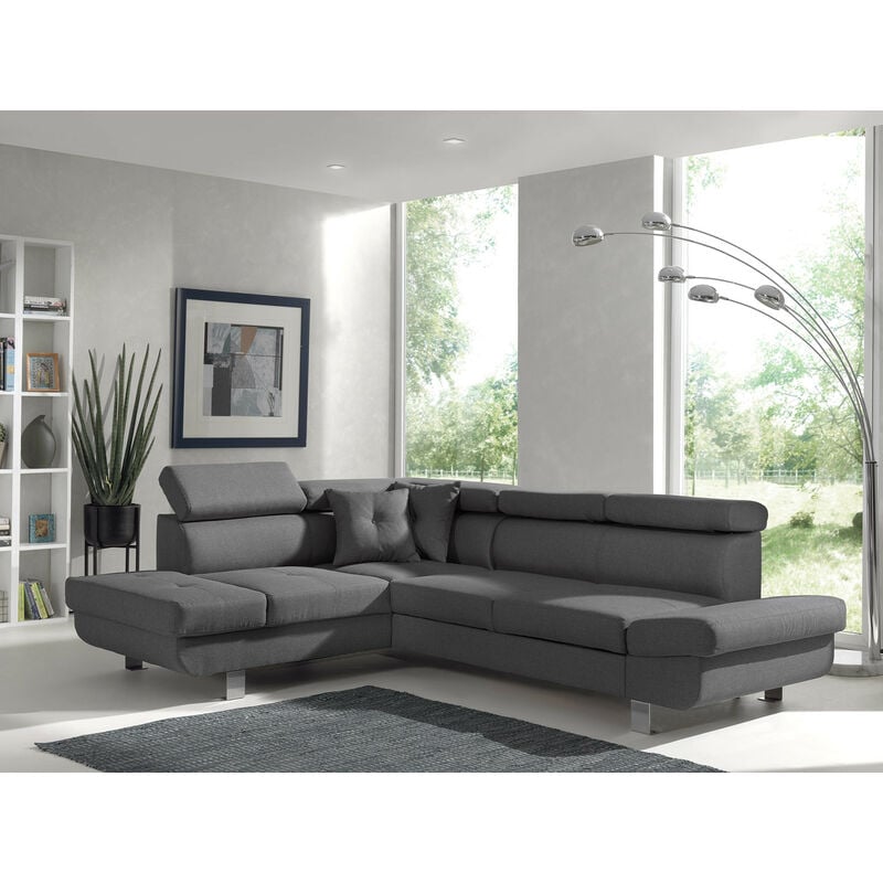 Bestmobilier - Lisbona - canapé d'angle gauche convertible - 5 places - avec têtières - gris foncé