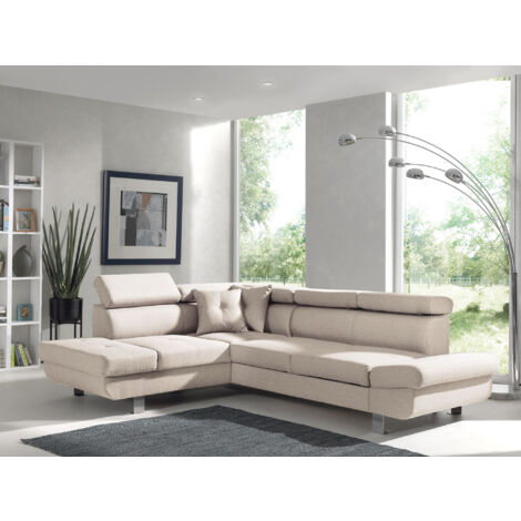 Lisbona – ecksofa links mit schlaffunktion – 5-sitzer – mit kopfstützen - beige