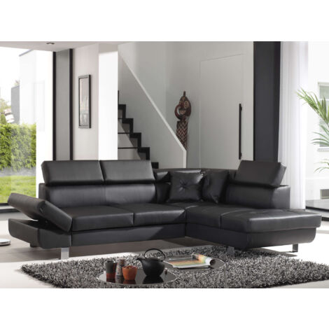 Lisbona – ecksofa mit schlaffunktion – aus pu – mit verstellbaren kopfstützen – rechts - schwarz