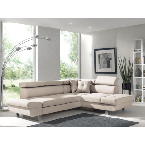Lisbona – ecksofa rechts mit schlaffunktion – 5-sitzer – mit kopfstützen - beige