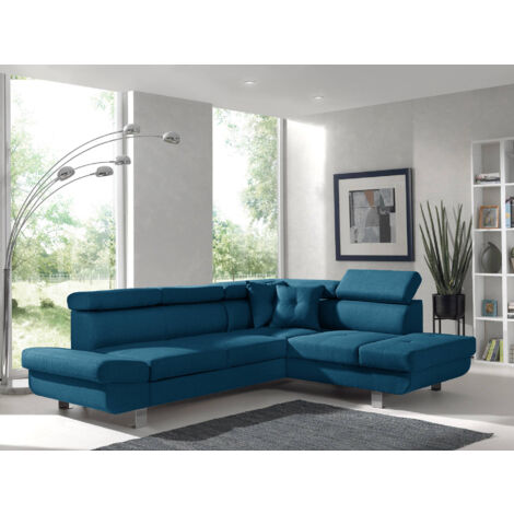 Lisbona – ecksofa rechts mit schlaffunktion – 5-sitzer – mit kopfstützen - entenblau