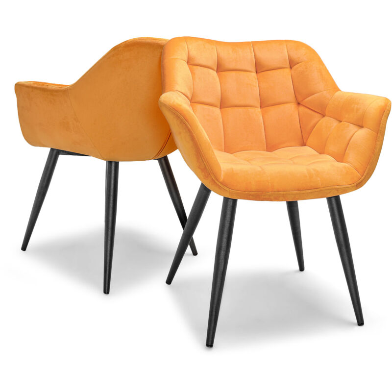 Frankystar - Lisbona - Lot de 2 chaises de salle à manger en velours orange