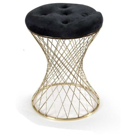 LISBONA SGABELLO NER IN METALLO CON STRUTTURA ORO IMBOTTITA 35X35X47 CM