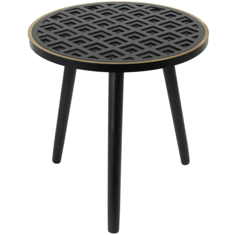 Lisea - Table d'Appoint Ronde Plateau Noir et Doré