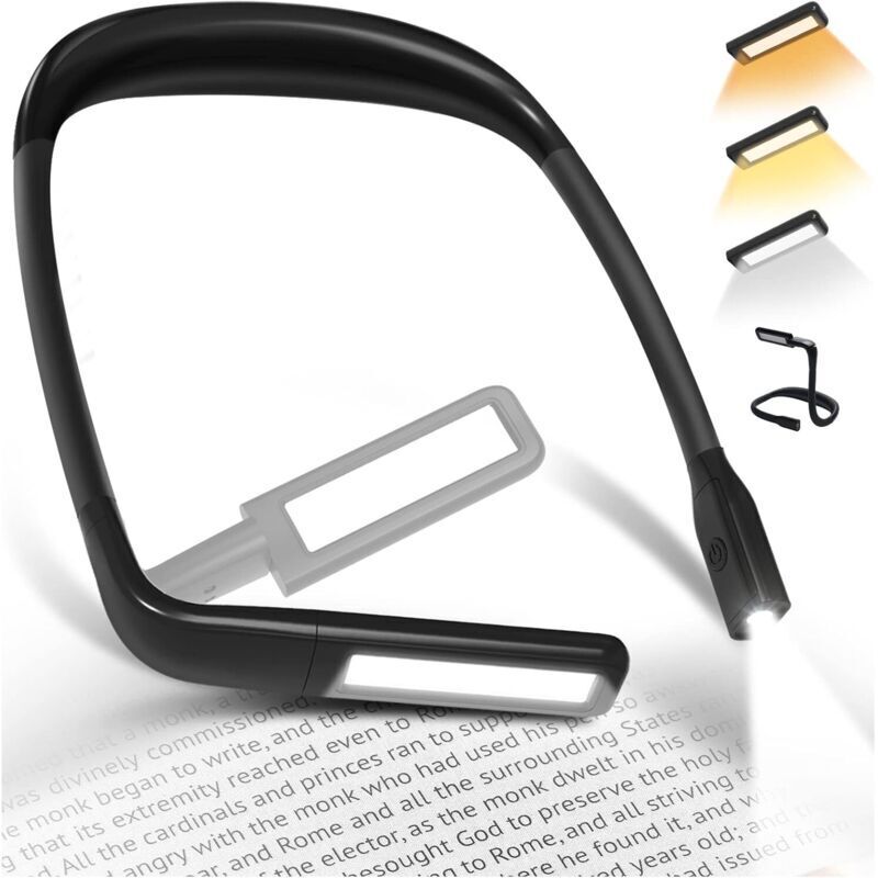 Liseuse Lampe de Lecture de Cou - Rechargeable Lampe Lecture au Lit, 3 Couleurs Liseuse LED Flexible Lampe Tour de Cou pour Livre Tricoter Couture