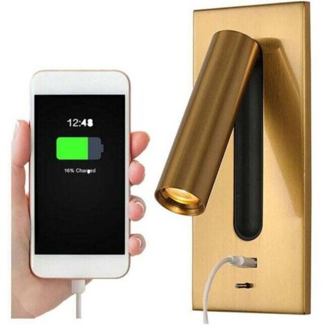 Liseuse Lampe LED Tete De Lit Caché Interrupteur Lampe De Chevet, USB Encastré Lampe De Chevet Murale Applique Liseuse, Wall Light Sconce, Orientable À 350 ° 90 ° Pliable,Laiton,3000K Warm