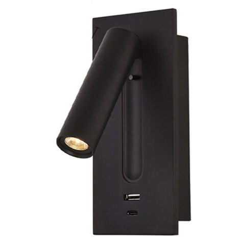 FVBJD Liseuse LED Lampe de Chevet Interrupteur Caché Lampe de Chevet, Type C Lampe de Chevet Encastrée Applique Murale Lampe de Lecture, Rotatif à 350° Pliable à 90°, 3W Lumière Chaude 3000K, couleur noir