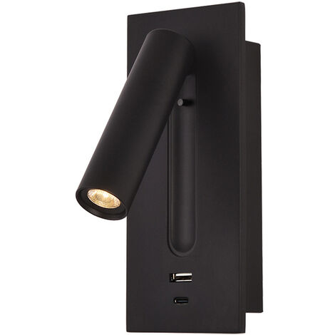 Liseuse LED Lampe de Chevet Interrupteur Caché Lampe de Chevet, Type C Lampe de Chevet Encastrée Applique Murale Lampe de Lecture, Rotatif à 350° Pliable à 90°, 3W Lumière Chaude 3000K, couleur noir s