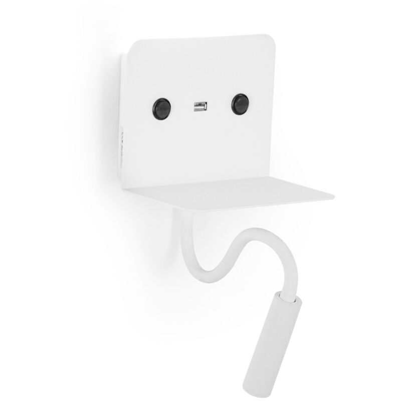 Applique murale + liseuse led 'Slange' 3W + 6W avec port usb - Blanc