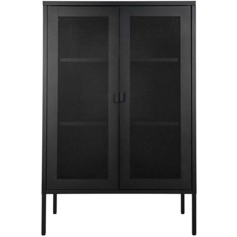LISMORE - Meuble de Rangement 2 Portes Grillagées Acier Noir