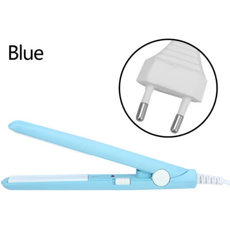 Lisseur 2 en 1 Mini avec Plaque Céramique Tourmaline, Lisseur Boucleur Chauffant Bleu Ciel, Prise EU