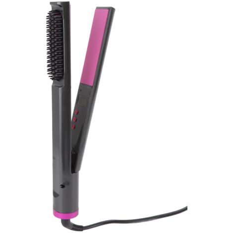 Lisseur 3 en 1 avec fonction boucles, peigne intégré et réglage de température, anti-frisottis pour cheveux, adaptateur 110-240V UE