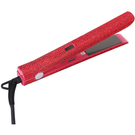 Lisseur à Plaques Titane Rouge Professionnel pour Boucles et Lissage, avec Strass et Prise UE 220V