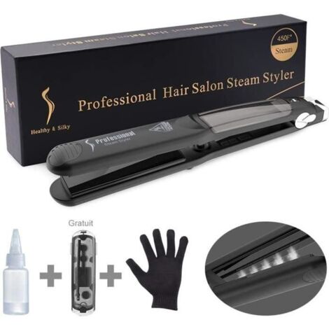 Lisseur Cheveux Vapeur Fer à Lisser/Boucler Professionnel Plaque en Céramique -Avec Ecran LCD 6 Températures Réglables Pour Tous Typ