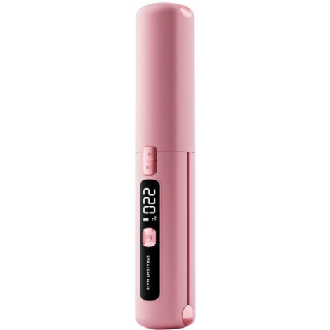 Lisseur et boucleur professionnel 2 en 1 en céramique tourmaline, antistatique, glisse facile, avec écran LCD (rose)