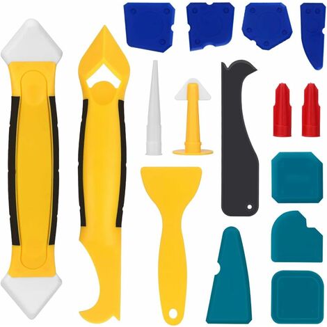 Lisseur Joint Silicone 16 Pieces Joint Calfeutrage Outils, Coulis D'étanchéité Lissage Outil Kit Rretrait Calfeutrage Outils de Scellant Finition Kit pour Salle de Bain Cuisine READCLY
