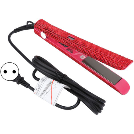 Lisseur Professionnel Rouge à Plaques Titane pour Lissage et Boucles avec Strass, Fer à Lisser Boucleur, Prise UE 220V