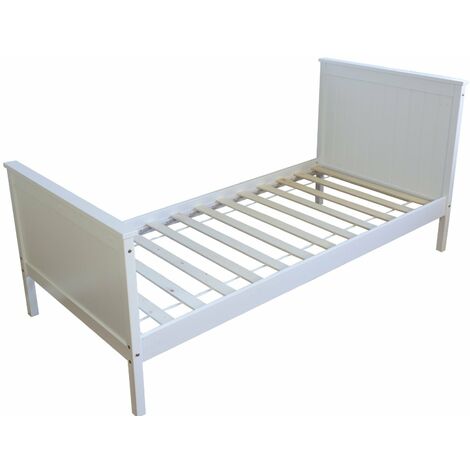 Lit 1 personne simple avec sommier à lattes 90x200cm en bois blanc LIT06076