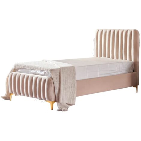 HOMY FRANCE Lit 1 place 90x190 cm FAYE design velours beige