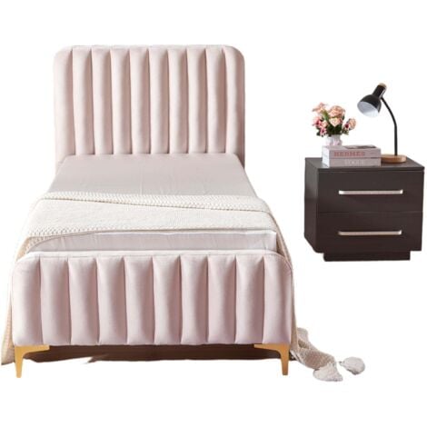 HOMY FRANCE Lit 1 place 90x190 cm FAYE design velours rose