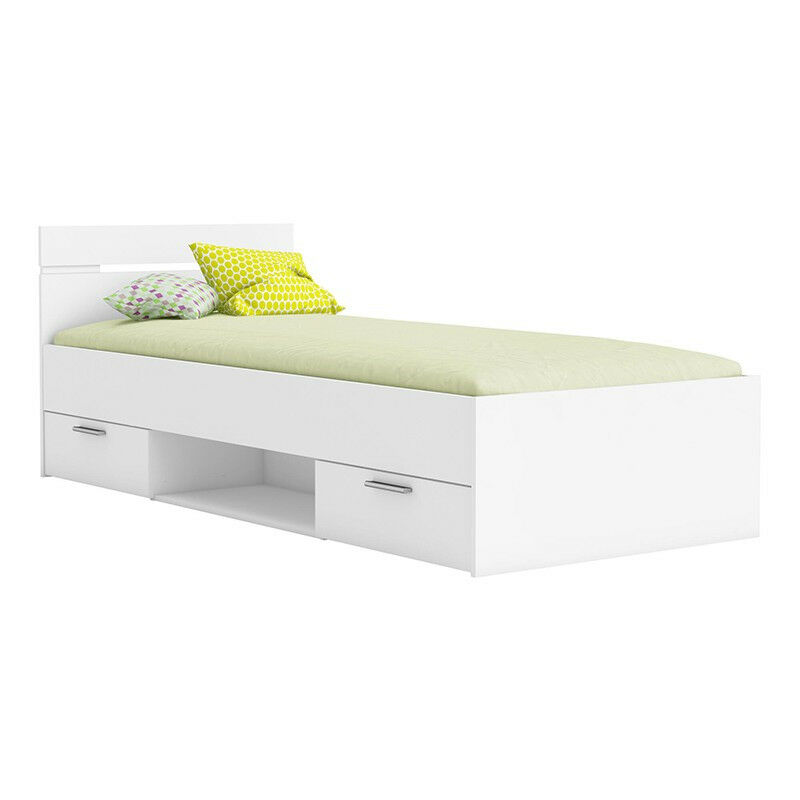 Lit 1 place 90x200 cm 2 tiroirs blanc Michigan