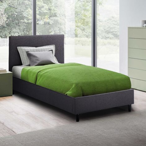 Lit 1 place en tissu avec tête de lit et sommier 80x190 Lausanne Twin