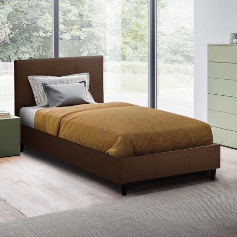 LLB LIVING LIFE BED Lit 1 place en tissu avec tête de lit et sommier 80x190 Lausanne Twin - Marron