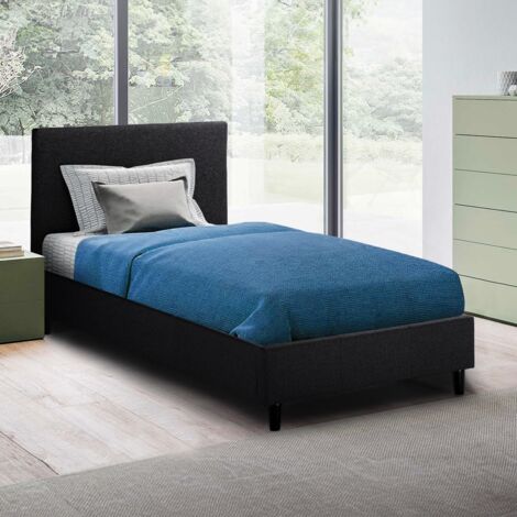 LLB LIVING LIFE BED Lit 1 place en tissu avec tête de lit et sommier 80x190 Lausanne Twin Couleur: Noir