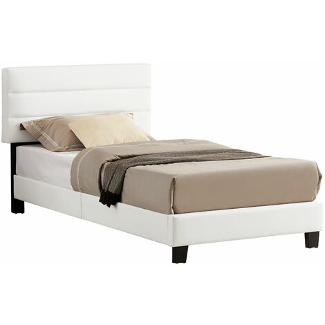 Lit 1 place HUDSON 90x190 cm avec sommier, lit simple pour enfant ou adulte, hauteur réglable, lit en synthétique gris - Gris