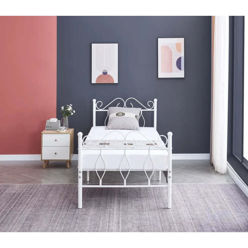 Homy France - Lit 1 place 90x190 cm julie métal rose sommier inclus
