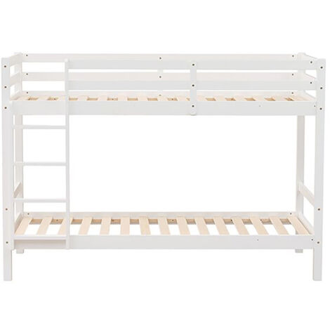 Lit 1 place superposé avec échelle en bois coloris Blanc  - Longueur 198 x Hauteur 140 x Profondeur 97 cm
