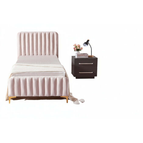 Homy France – Lit 1 place 90x190 cm velours rose – Sommier à lattes intégré – Design moderne pour chambre adulte – Installation facile