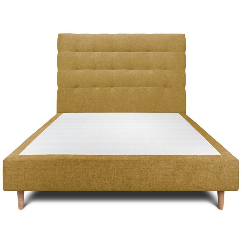 Sommeil De Plomb - Lit 150x200cm avec tête de lit capitonnée tissu et sommier tapissier jaune - Hauteur totale : 35cm