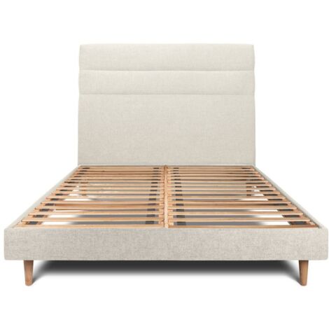Lit 135x190cm avec tête de lit lignes tissu et sommier kit Beige clair - Hauteur totale : 29cm