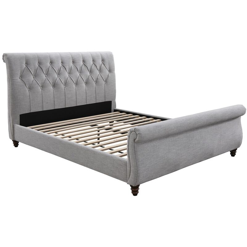 Lit 140 x 190 cm avec tête de lit capitonnée - Gris - BALANSANO Lit 140 x 190 cm avec tête de lit capitonnée - Gris - BALANSANO