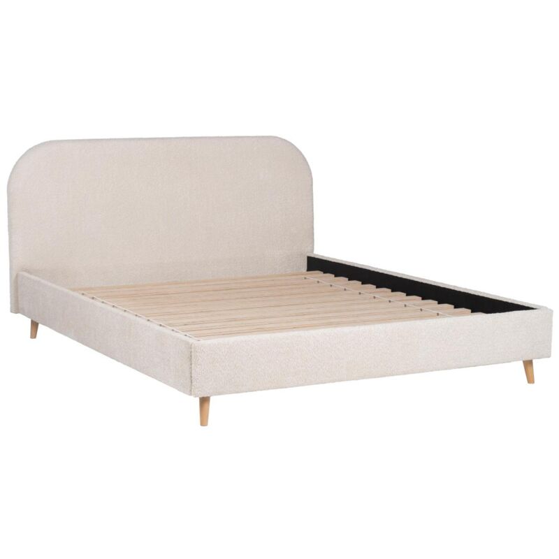 Lit 140 x 190 cm - Tissu effet bouclettes - Ecru - SANTADI