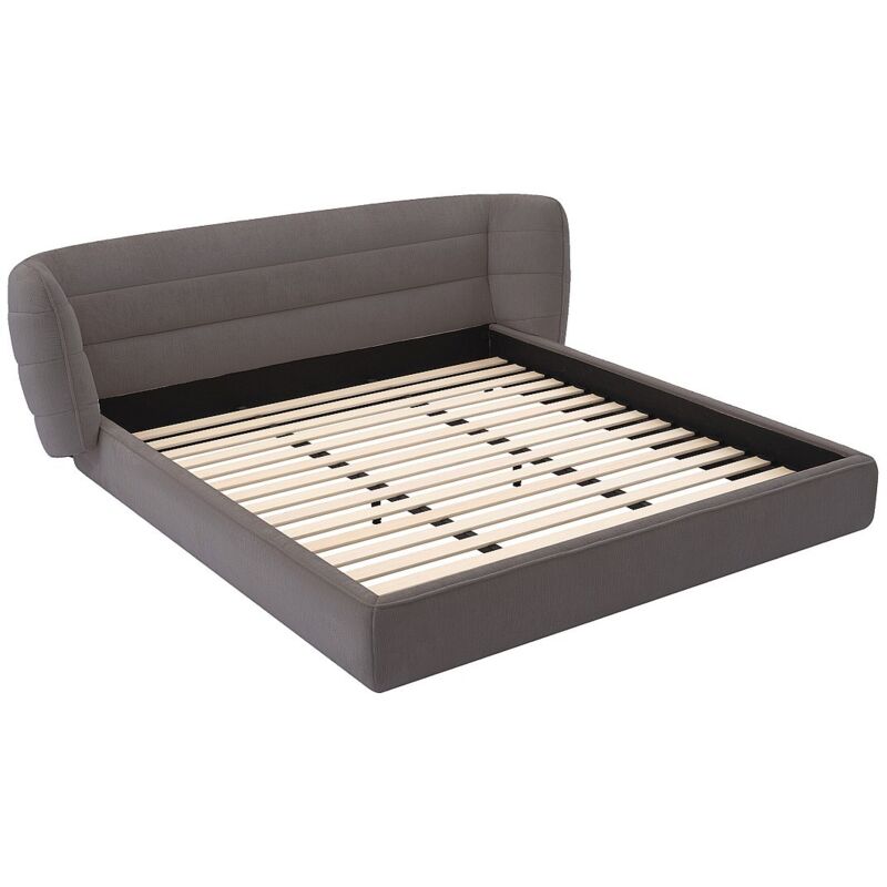 Lit 140 x 200 cm avec tête de lit incurvée - Tissu bouclette - Gris - LARUMO de Maison Céphy